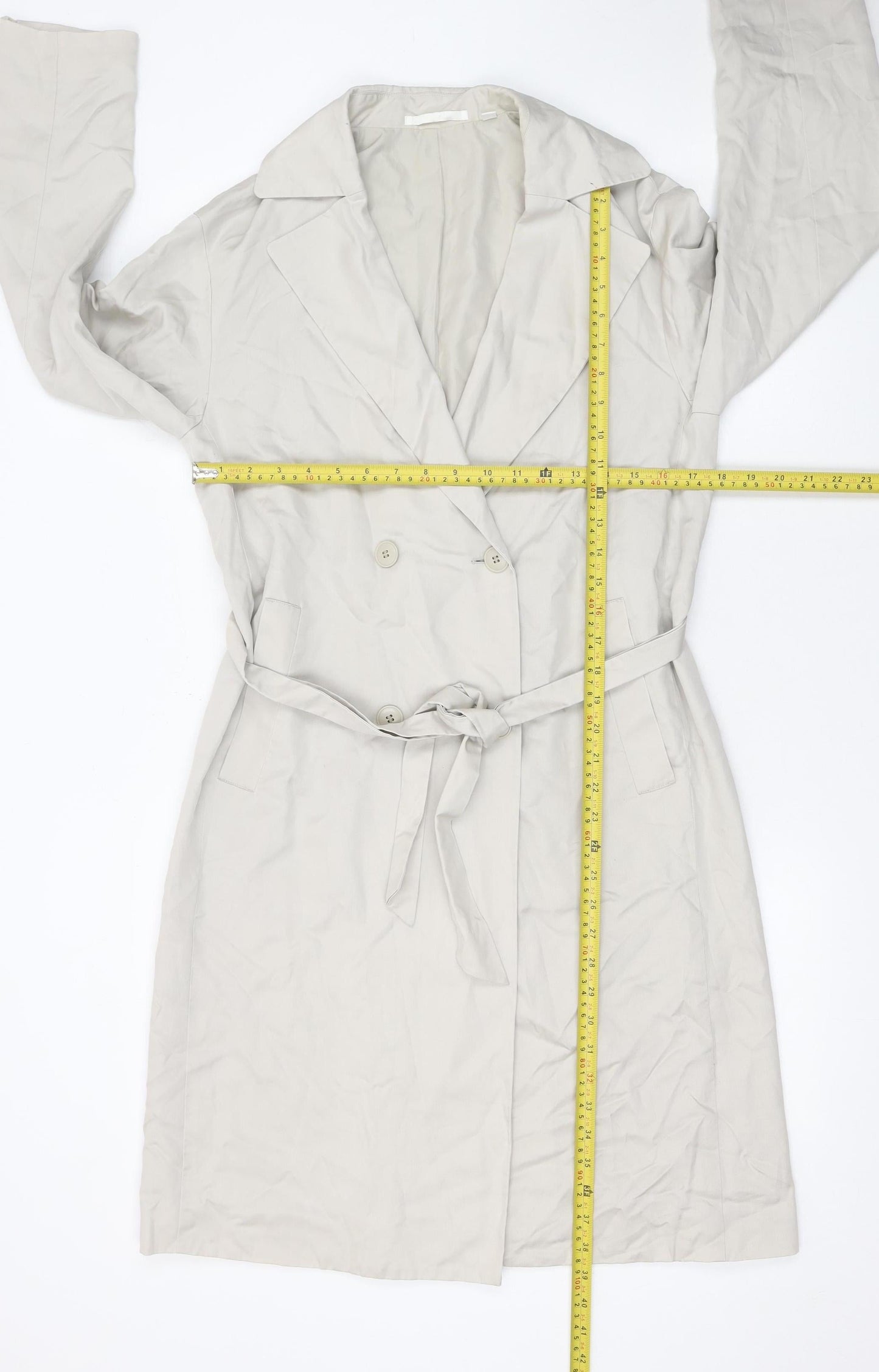 Uniqlo Womens Beige XS Classic Long Trench Coat Belted Lined