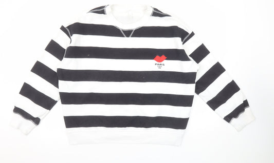 H&M Women Black White Striped Paris Club Sweatshirt Size 14 L