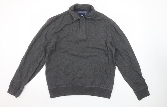 Crew Clothing Company Men Grey L Henley Sweatshirt 100% Cotton