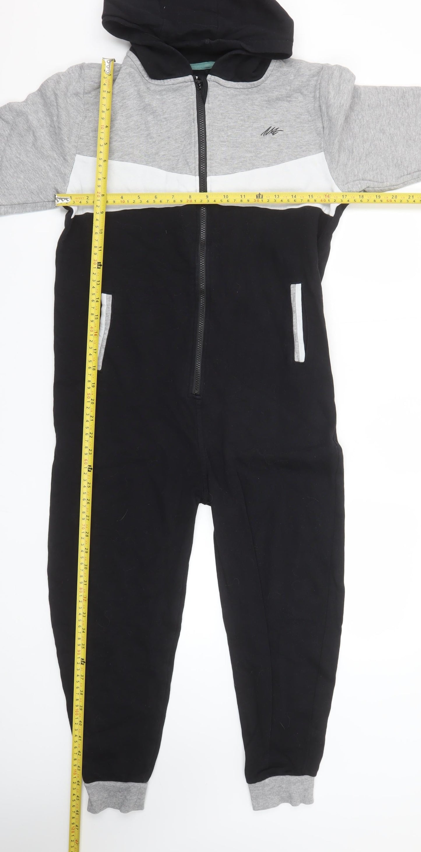Next Boys Black Grey One Piece Hooded Pyjama Suit Size 10 Years