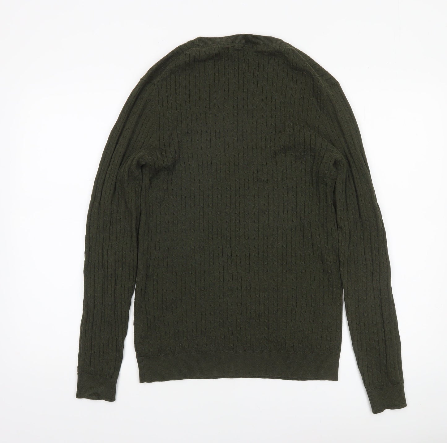 Jack & Jones Men’s Green Cable-Knit Cotton Pullover Jumper Size M