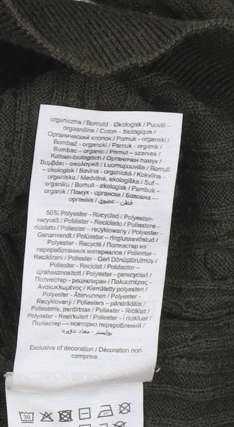 Jack & Jones Men’s Green Cable-Knit Cotton Pullover Jumper Size M