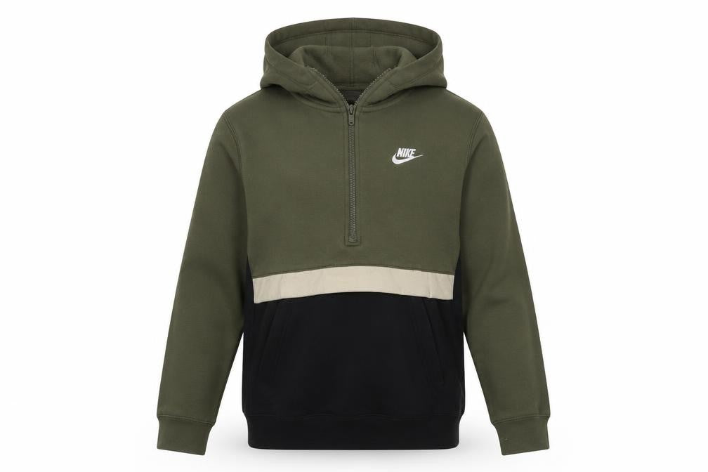 Front view of Nike boys’ green & black 1/2 zip hoodie xl 158-170cm cotton blend standard fit