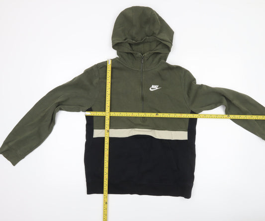 Nike Boys Green & Black 1/2 Zip Hoodie XL 158-170cm Cotton Blend Standard Fit