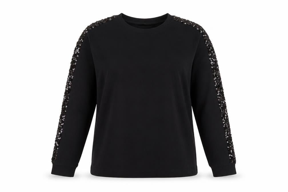 Tu Women’s Black Sequin Sleeve Pullover Sweatshirt Size 8