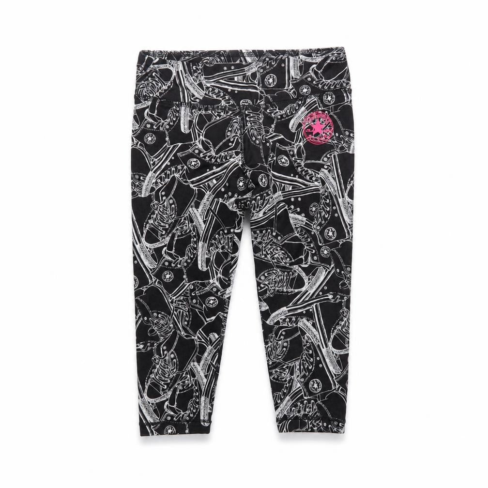 Front view of Converse girls’ black graphic ankle leggings 8-10 years stretch jersey