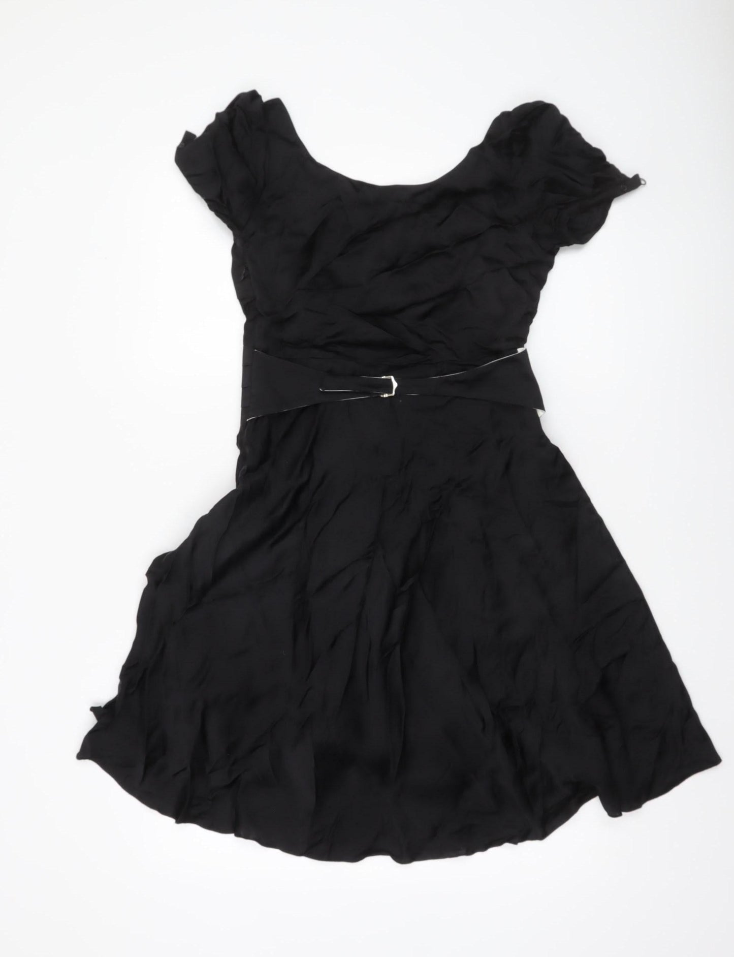 Bessini Women's Black Fit & Flare Belted Dress Size M Knee Length