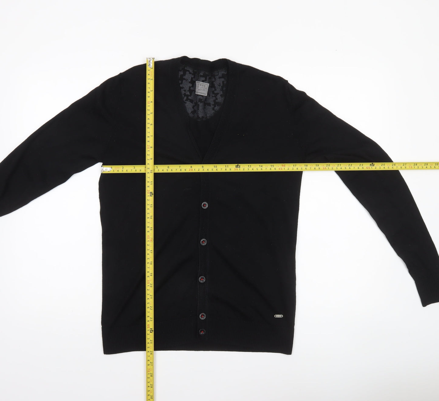 Guess Men's Black Cotton V-Neck Button Cardigan Size L