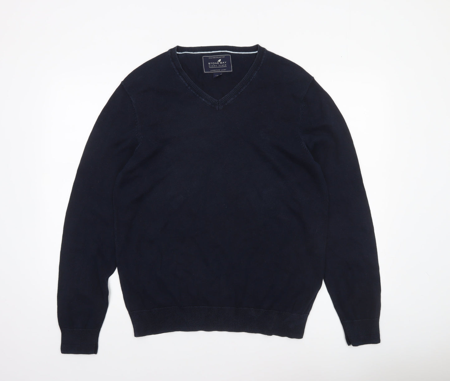 Stone Bay Men’s Blue Cotton V-Neck Jumper Size L Classic Knitwear