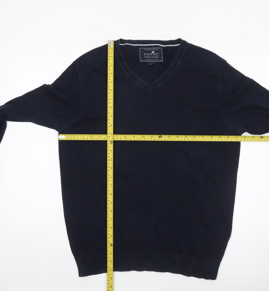 Stone Bay Men’s Blue Cotton V-Neck Jumper Size L Classic Knitwear