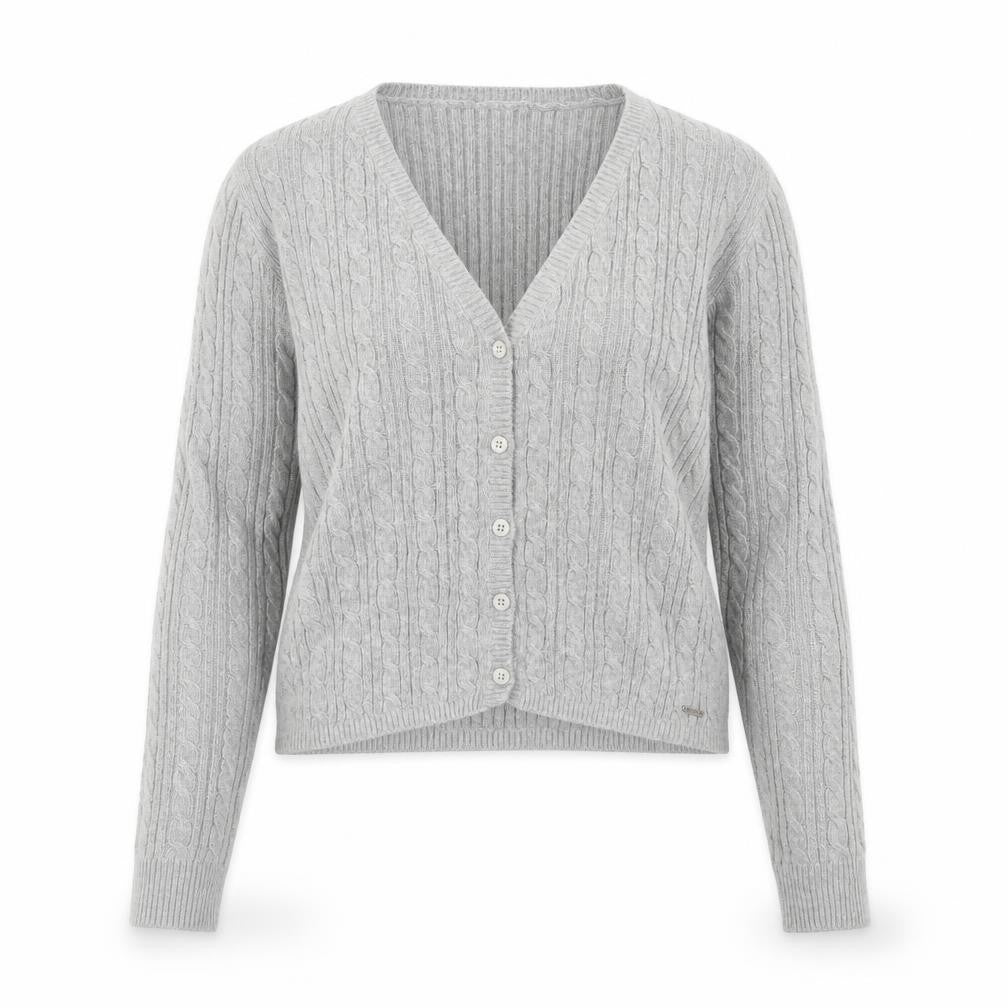 Hollister Womens Grey Cable Knit Cardigan L V-Neck Long Sleeve Jumper
