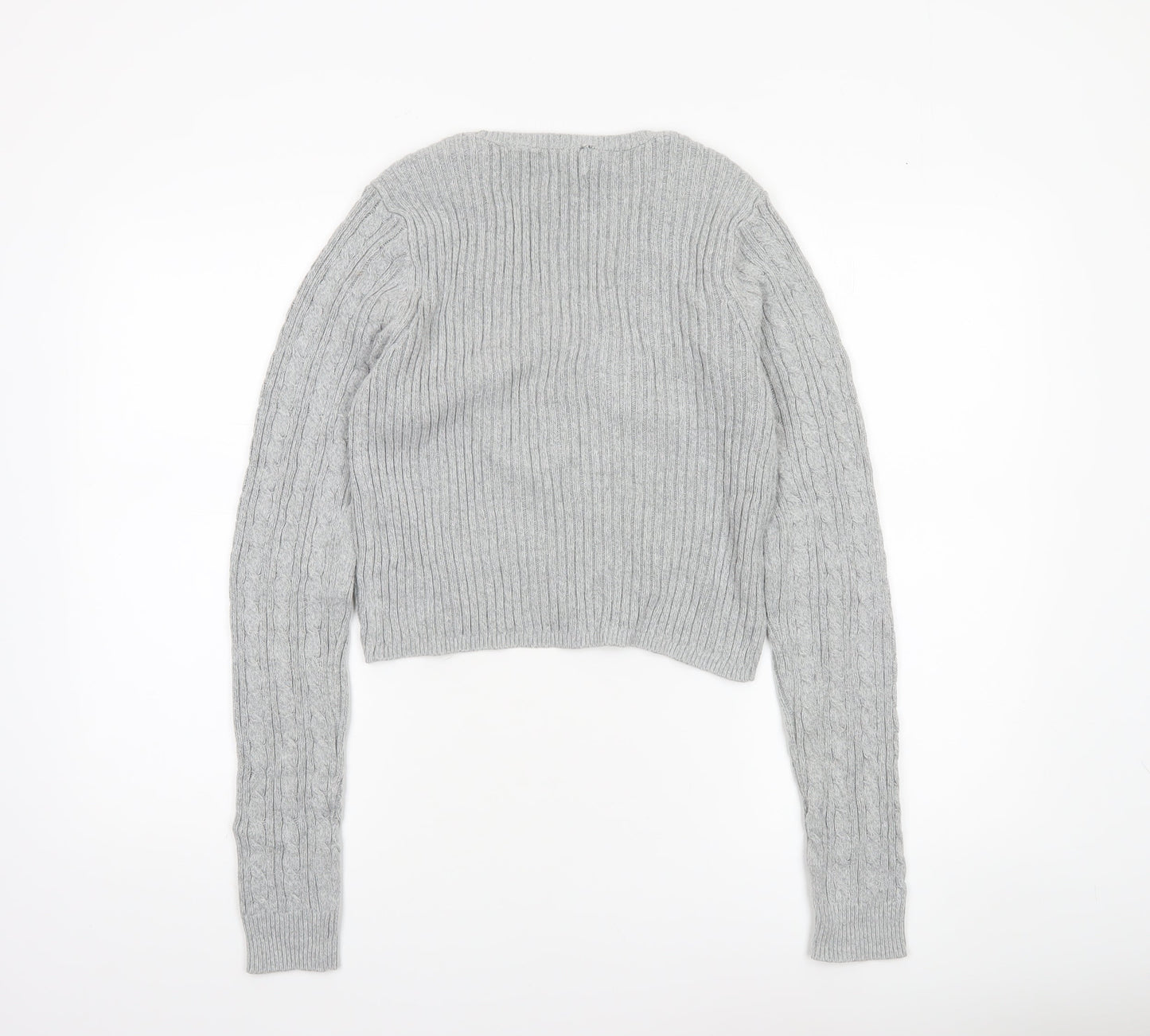 Hollister Womens Grey Cable Knit Cardigan L V-Neck Long Sleeve Jumper