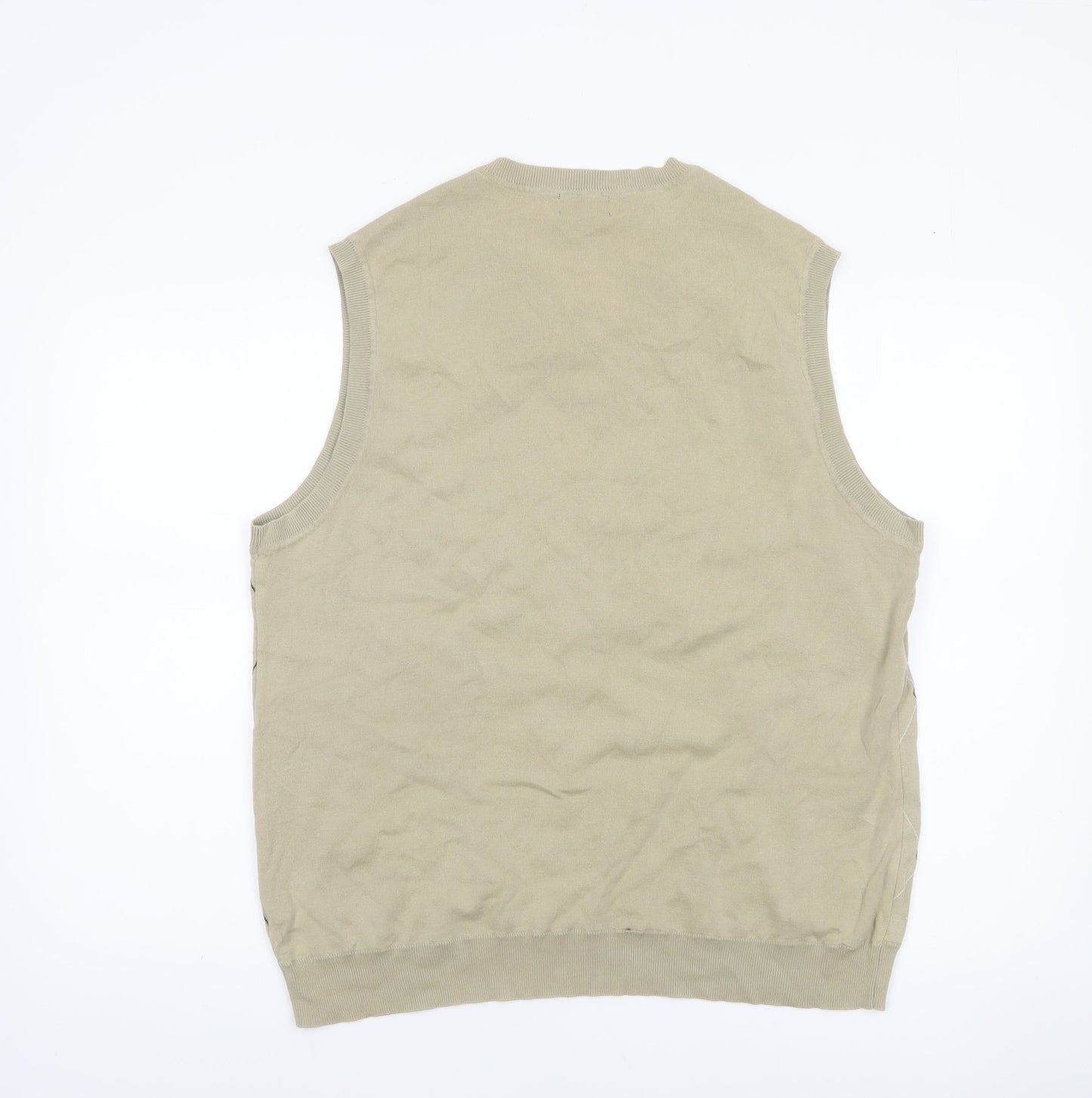 Tasso Elba Men Beige Argyle Cotton Golf Sleeveless Vest L