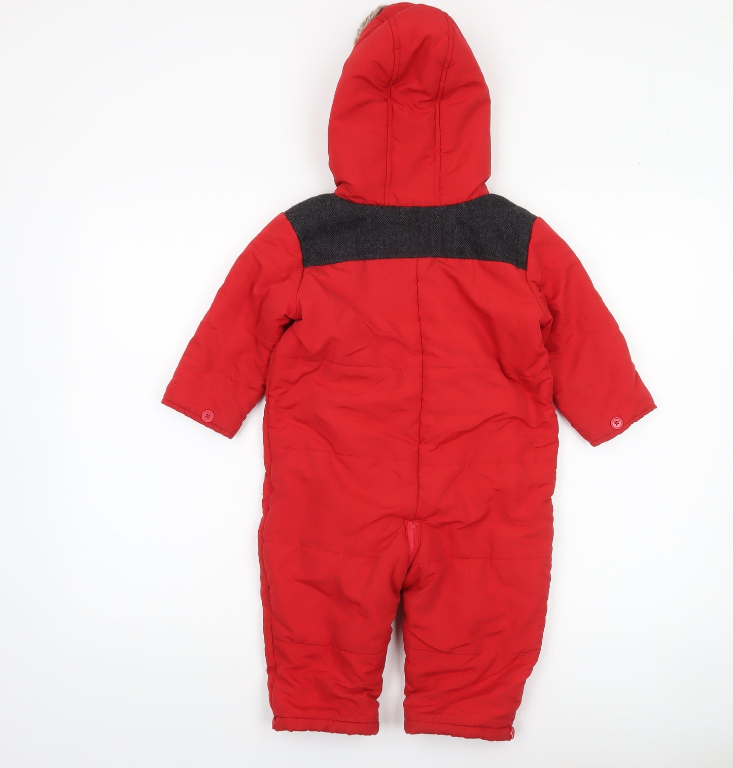 Tu Unisex Red Faux Fur Hooded Winter Snowsuit 12-18 Months Padded Lined