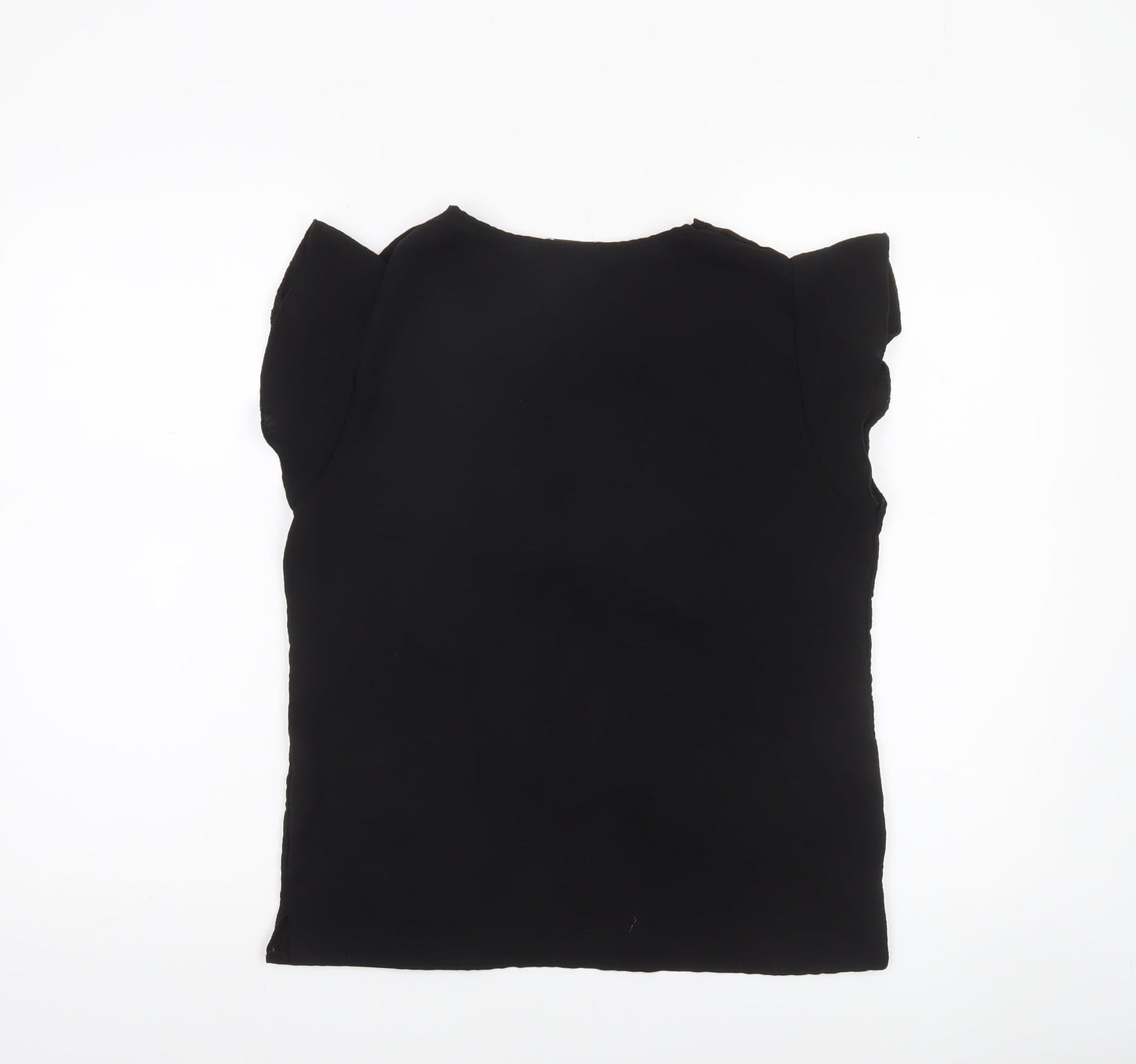 Luna Women Black V-Neck Flutter Sleeve Blouse M