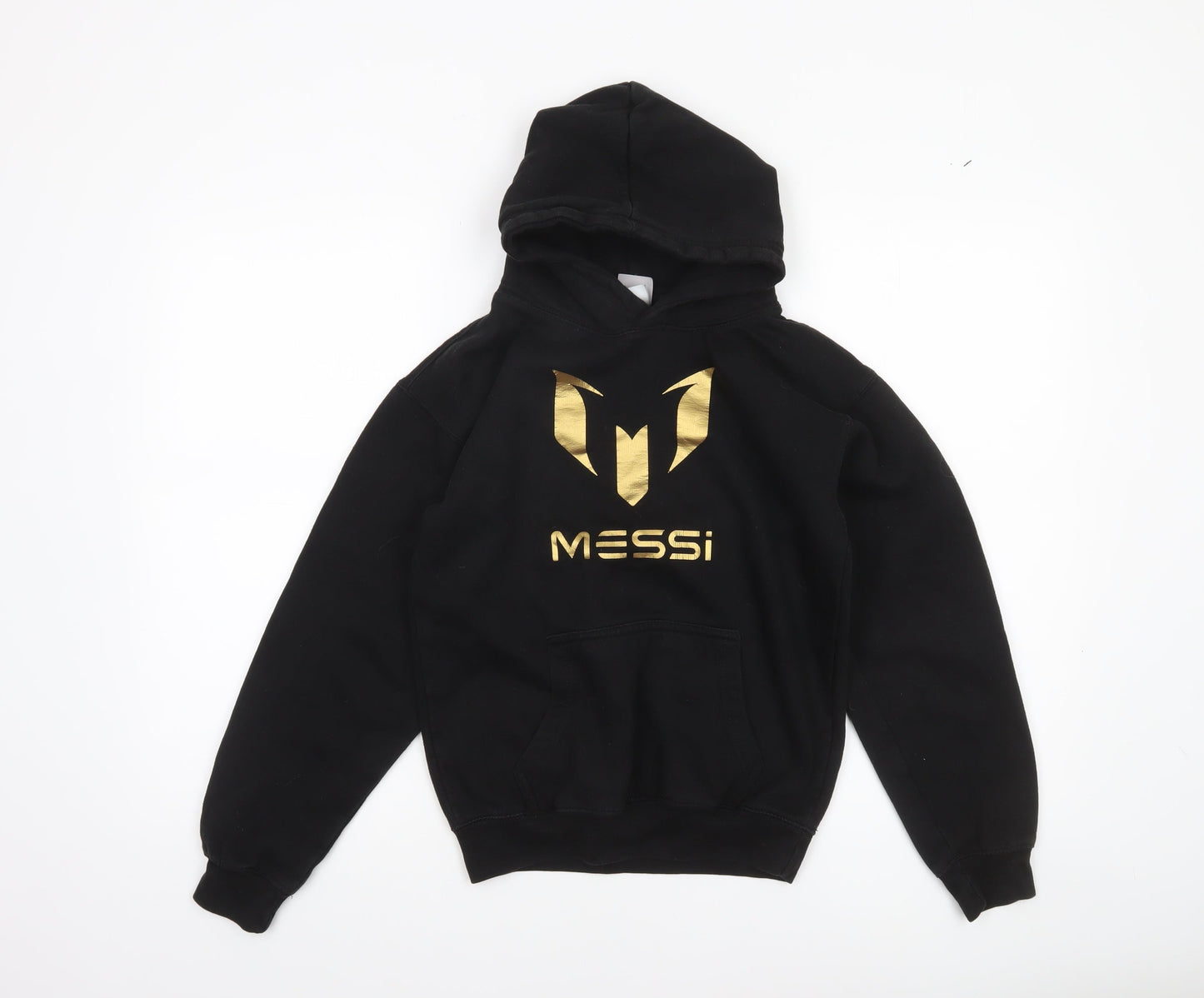 New Spirit Boys Black Messi Gold Logo Pullover Hoodie Size 9-11 Years