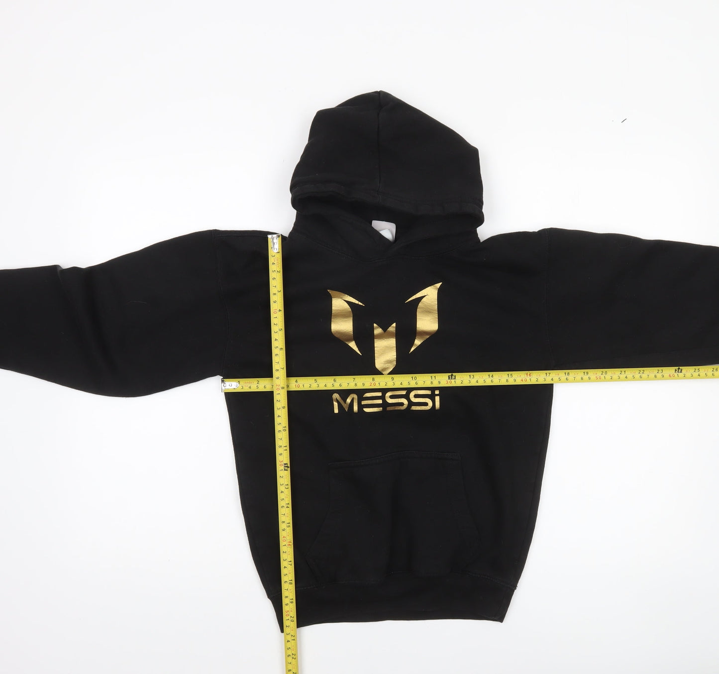 New Spirit Boys Black Messi Gold Logo Pullover Hoodie Size 9-11 Years