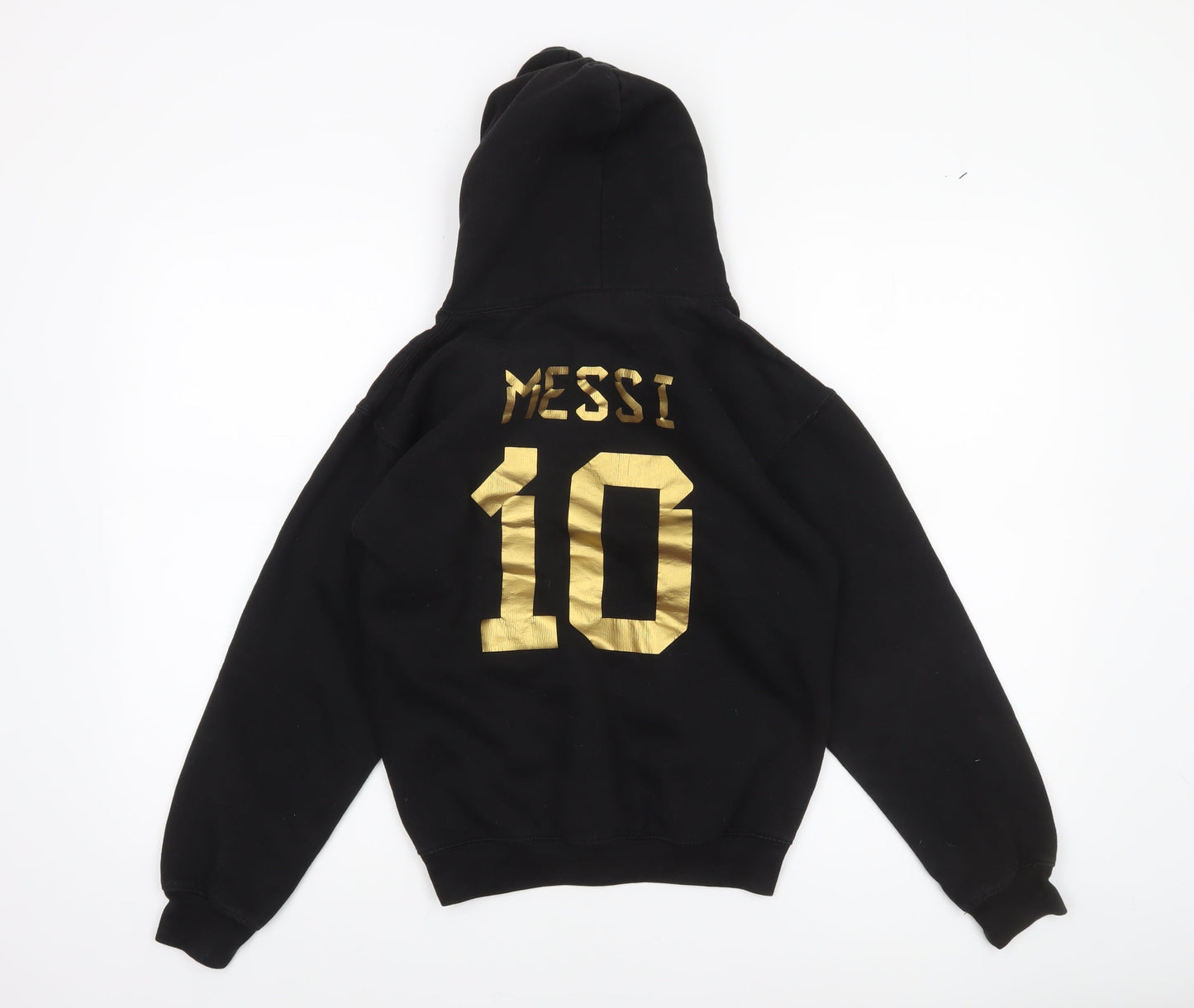 New Spirit Boys Black Messi Gold Logo Pullover Hoodie Size 9-11 Years