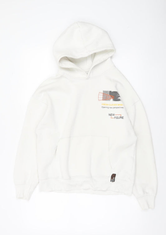 Zara Boys White 13-14 Years Pullover Hoodie Graphic Print Cotton Blend