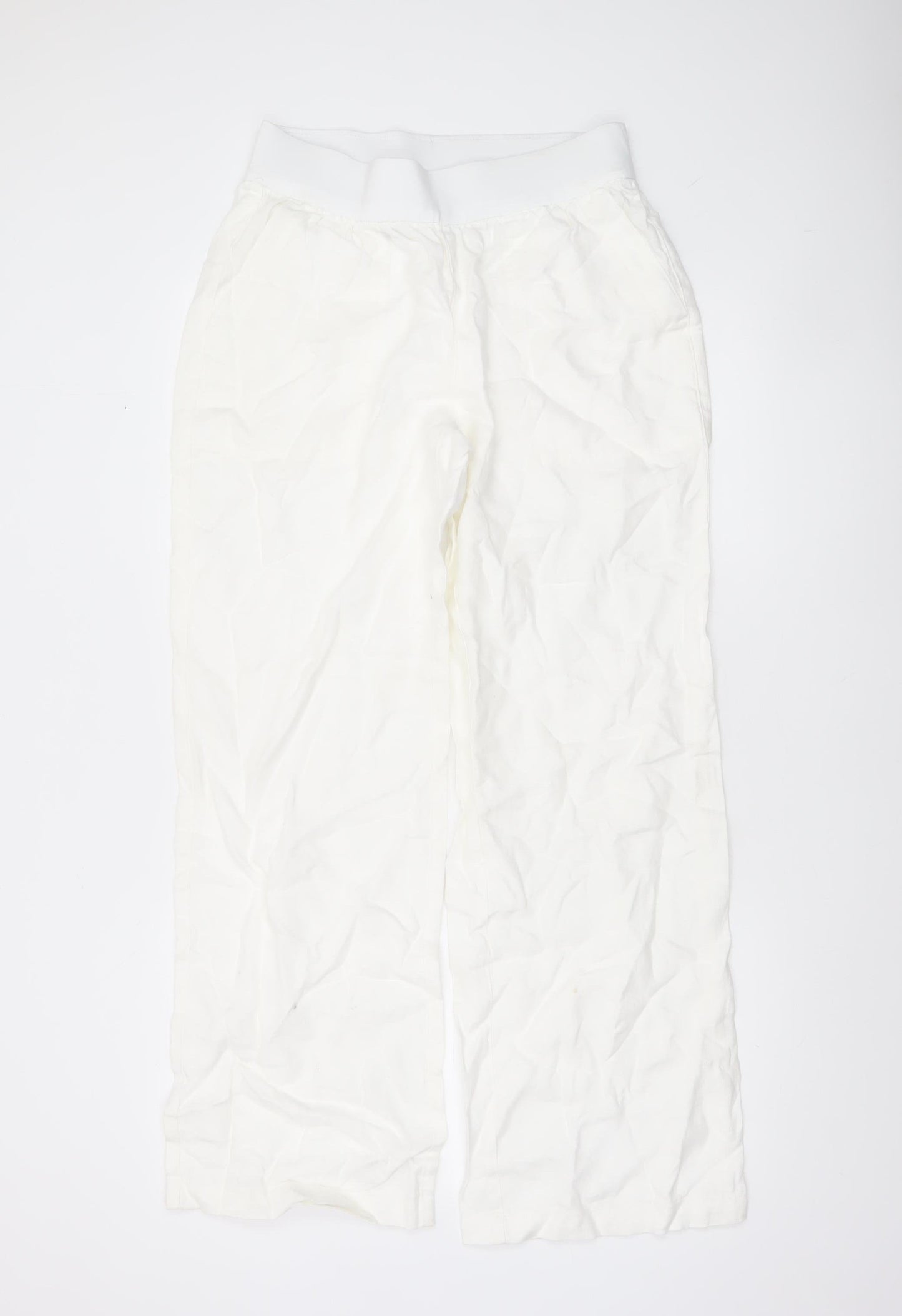 Lands' End Women White Linen Relaxed Fit Summer Trousers Size 12