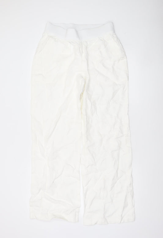 Lands' End Women White Linen Relaxed Fit Summer Trousers Size 12