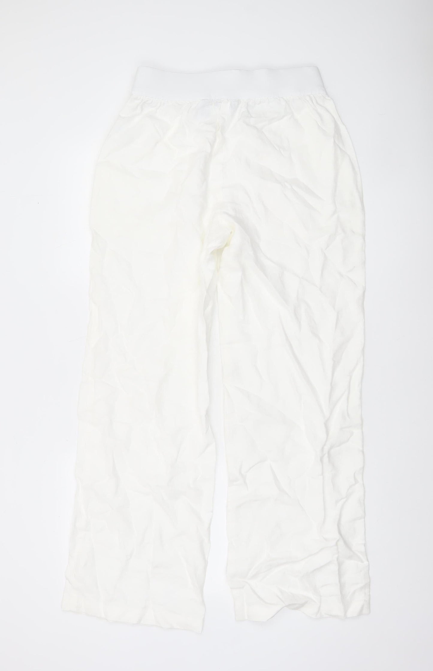 Lands' End Women White Linen Relaxed Fit Summer Trousers Size 12
