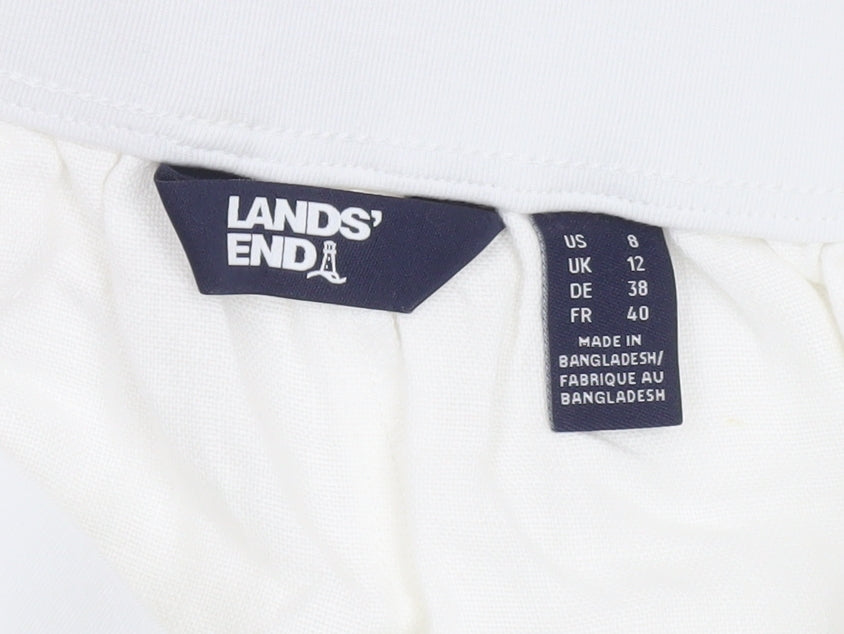 Lands' End Women White Linen Relaxed Fit Summer Trousers Size 12