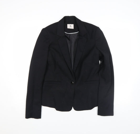 Tu Women Black Slim Fit One Button Blazer Jacket Size 12