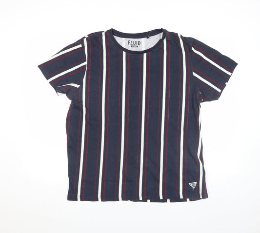 FLUID Men’s Blue Striped Crew Neck Cotton T-Shirt XL Regular Fit