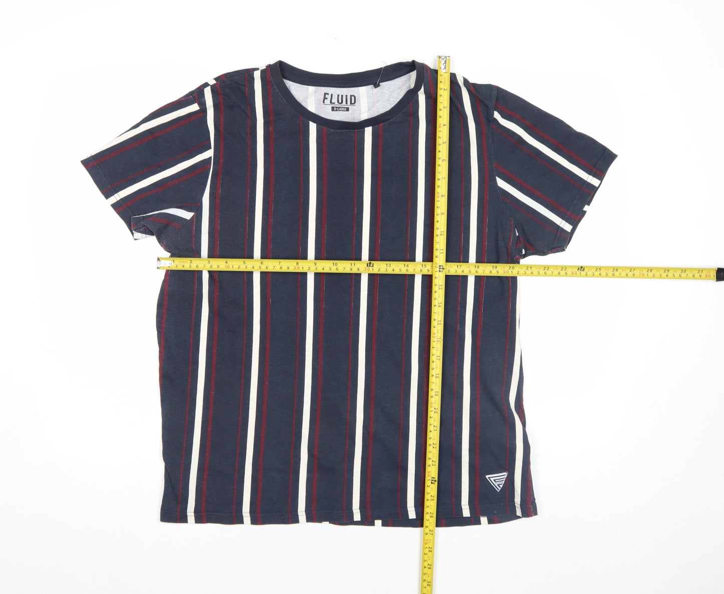 FLUID Men’s Blue Striped Crew Neck Cotton T-Shirt XL Regular Fit