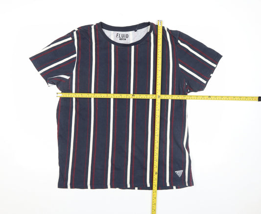 FLUID Men’s Blue Striped Crew Neck Cotton T-Shirt XL Regular Fit