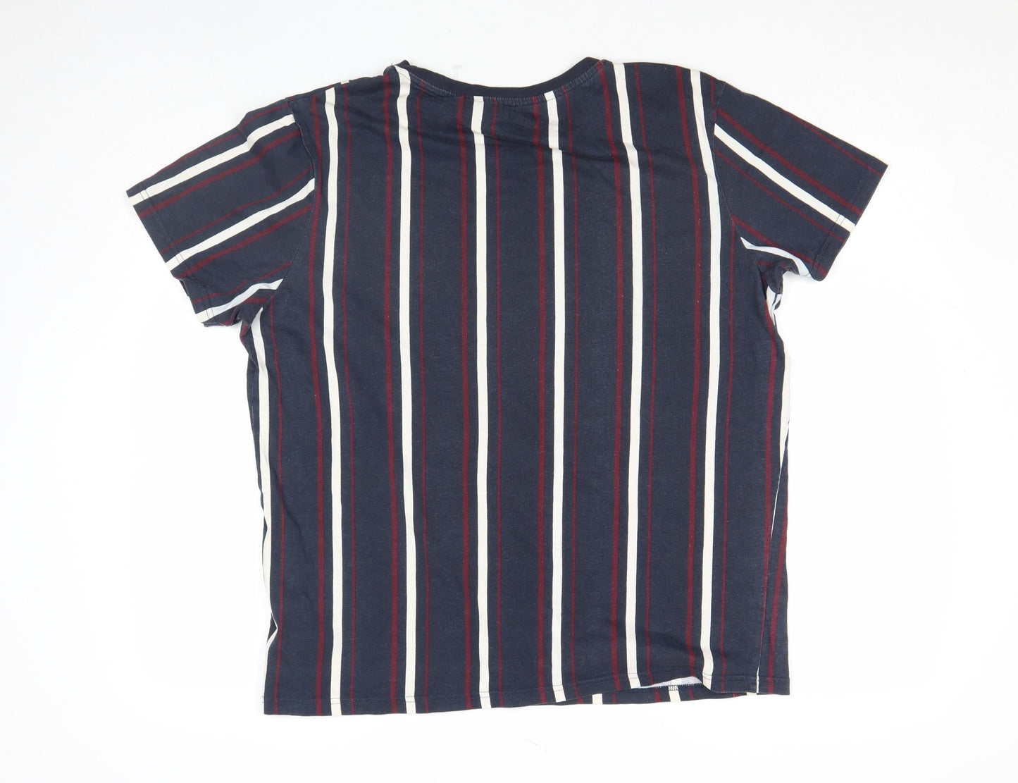 FLUID Men’s Blue Striped Crew Neck Cotton T-Shirt XL Regular Fit