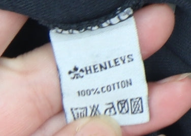 Henleys Men Black Regular Fit Cotton Graphic T-Shirt M