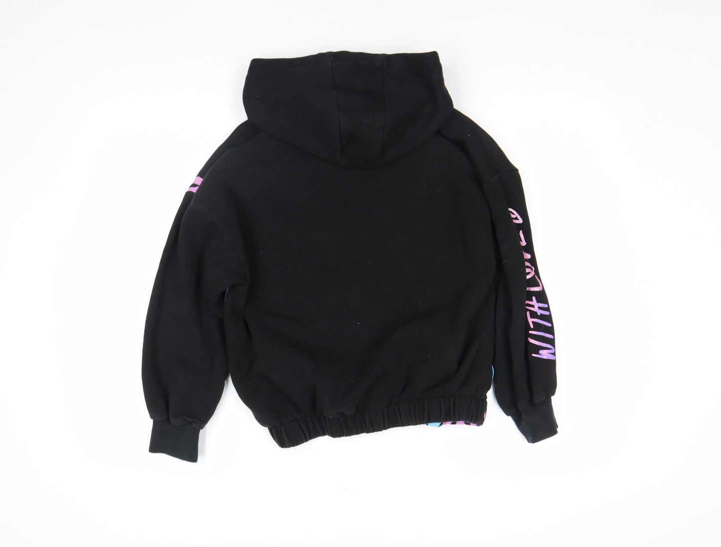 Next Girls Black Sequin Love Hoodie 13 Years Pullover Fleece Sweatshirt