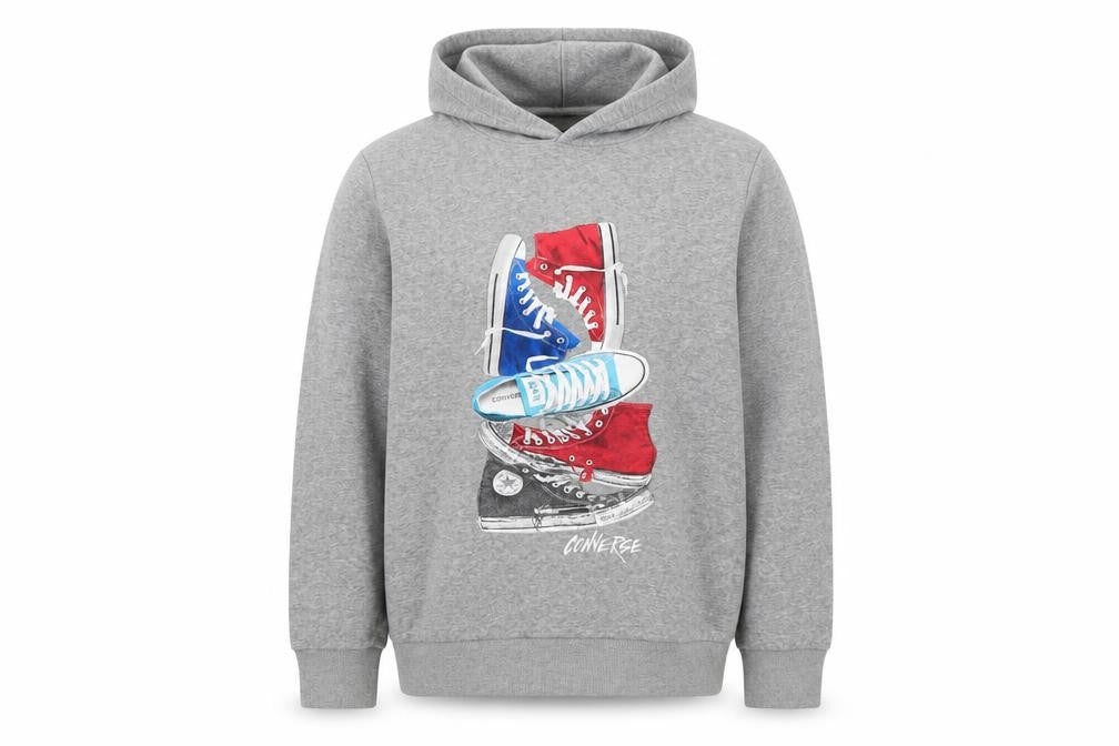 Converse Boys Grey XL Pullover Hoodie Graphic Print Fleece Sweatshirt