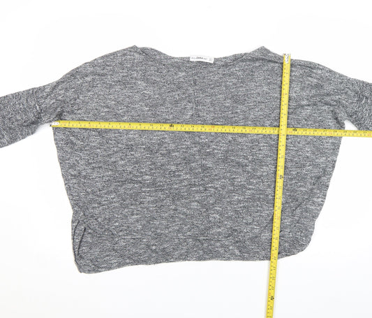 Zara Women Grey Knit Dolman Long Sleeve Boat Neck Blouse Size S