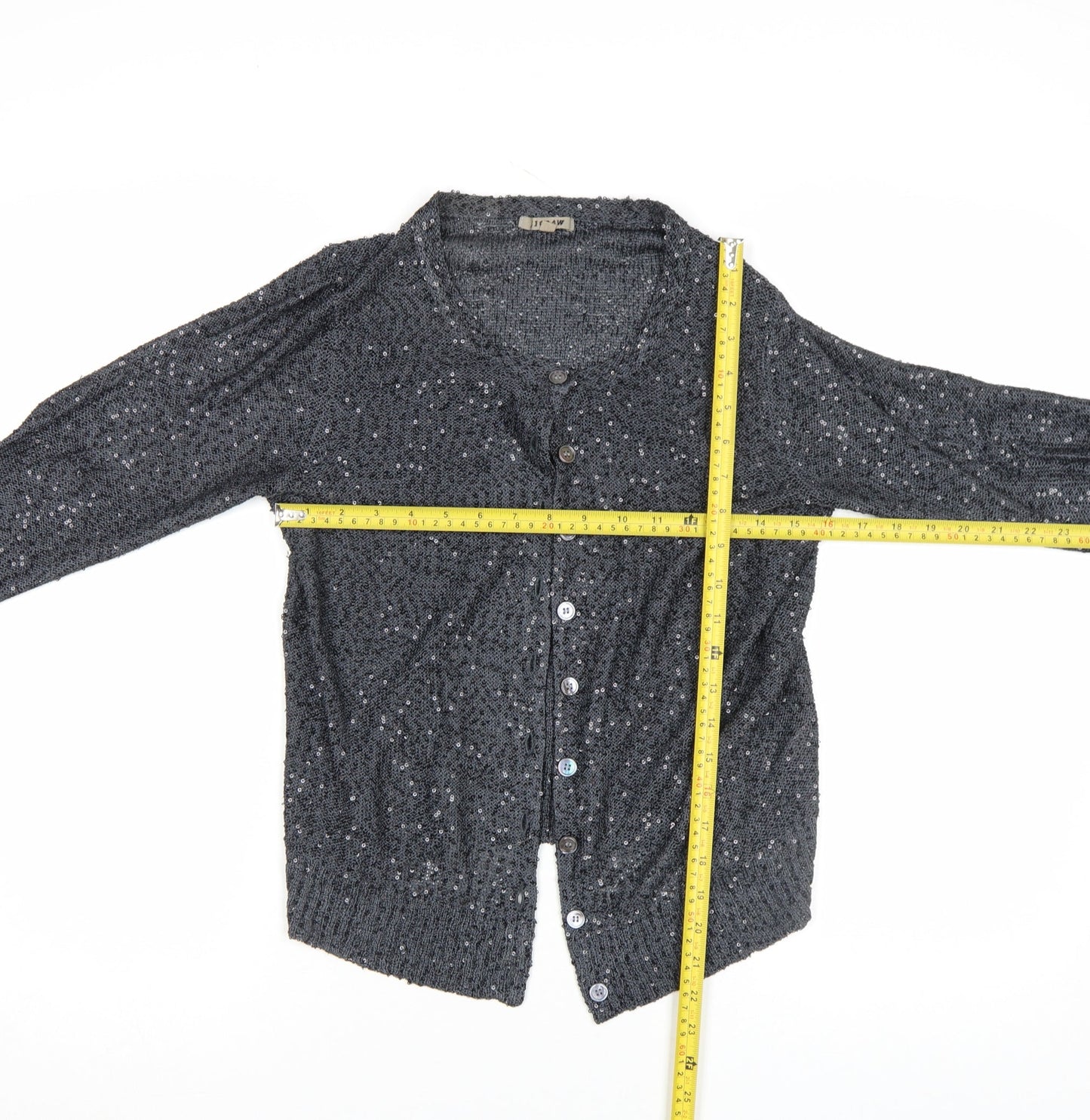 Jigsaw Women's Black Sequin Knit V-Neck Cardigan Size L