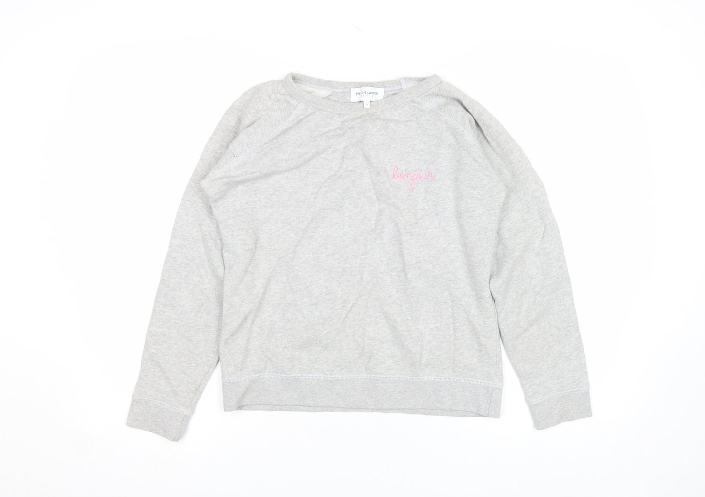 Maison Labiche Girls Grey Cotton Embroidered Pullover Sweatshirt S