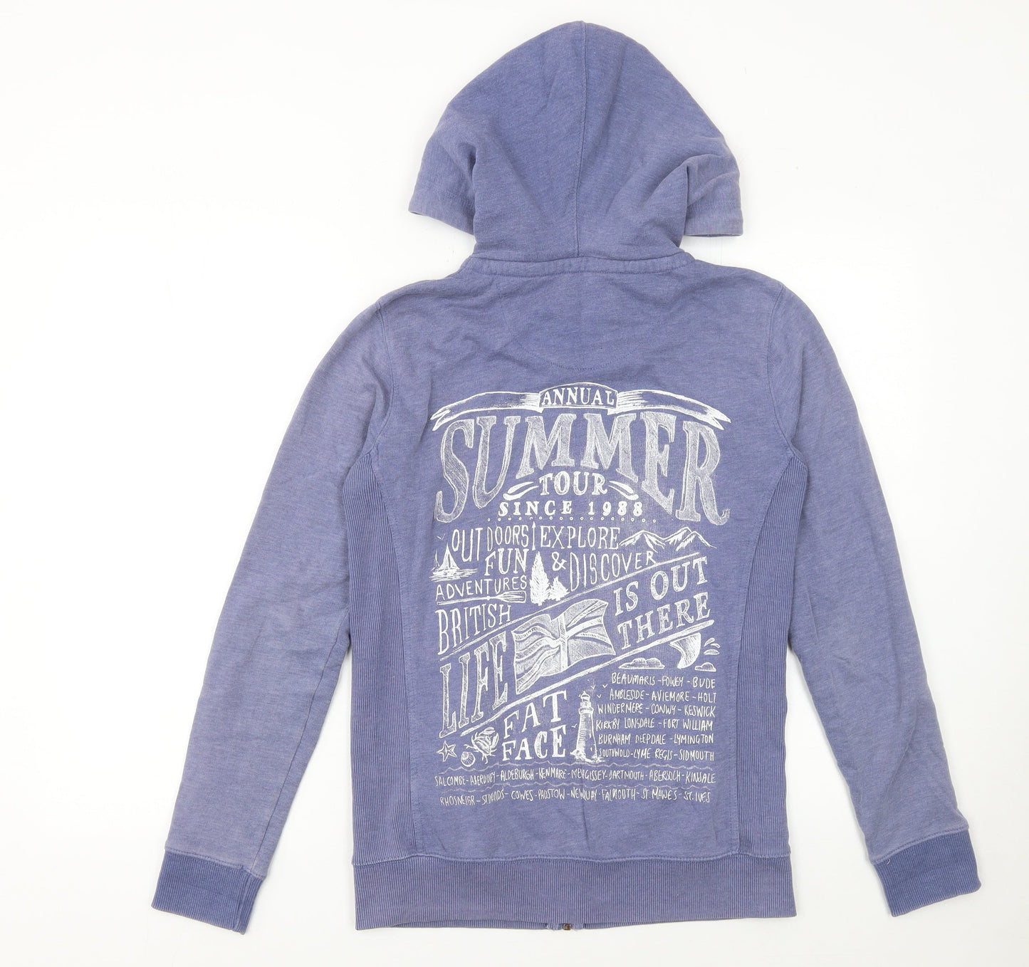 FatFace Women Blue Size 8 Full Zip Hoodie with Graphic Print