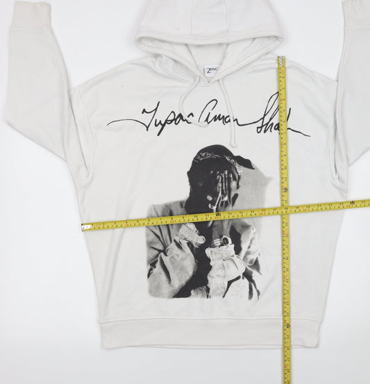 Primark Women’s White Tupac Graphic Hoodie XS Pullover Sweatshirt