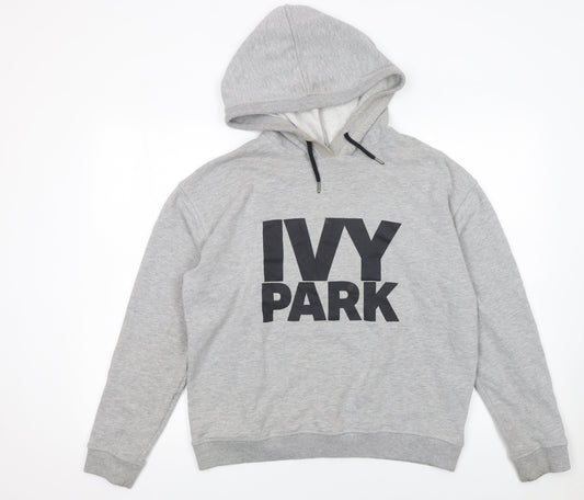 Ivy Park Women's Grey Pullover Hoodie Small Logo Cotton Blend
