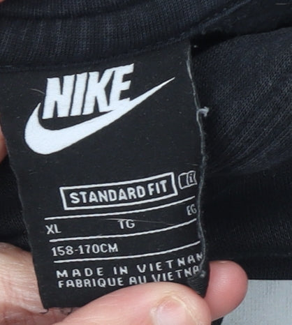 Nike Boys Black XL Pullover Hoodie with Logo and Kangaroo Pocket