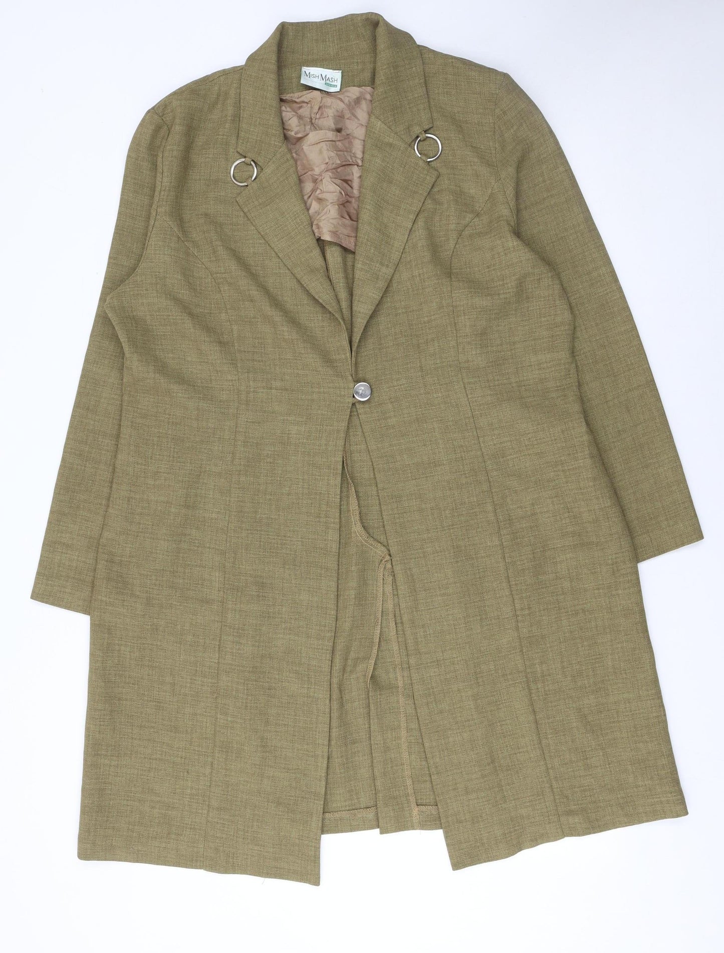 Mish Mash Womens Beige Long Blazer Coat GB 18/20 Single Breasted Wool Blend
