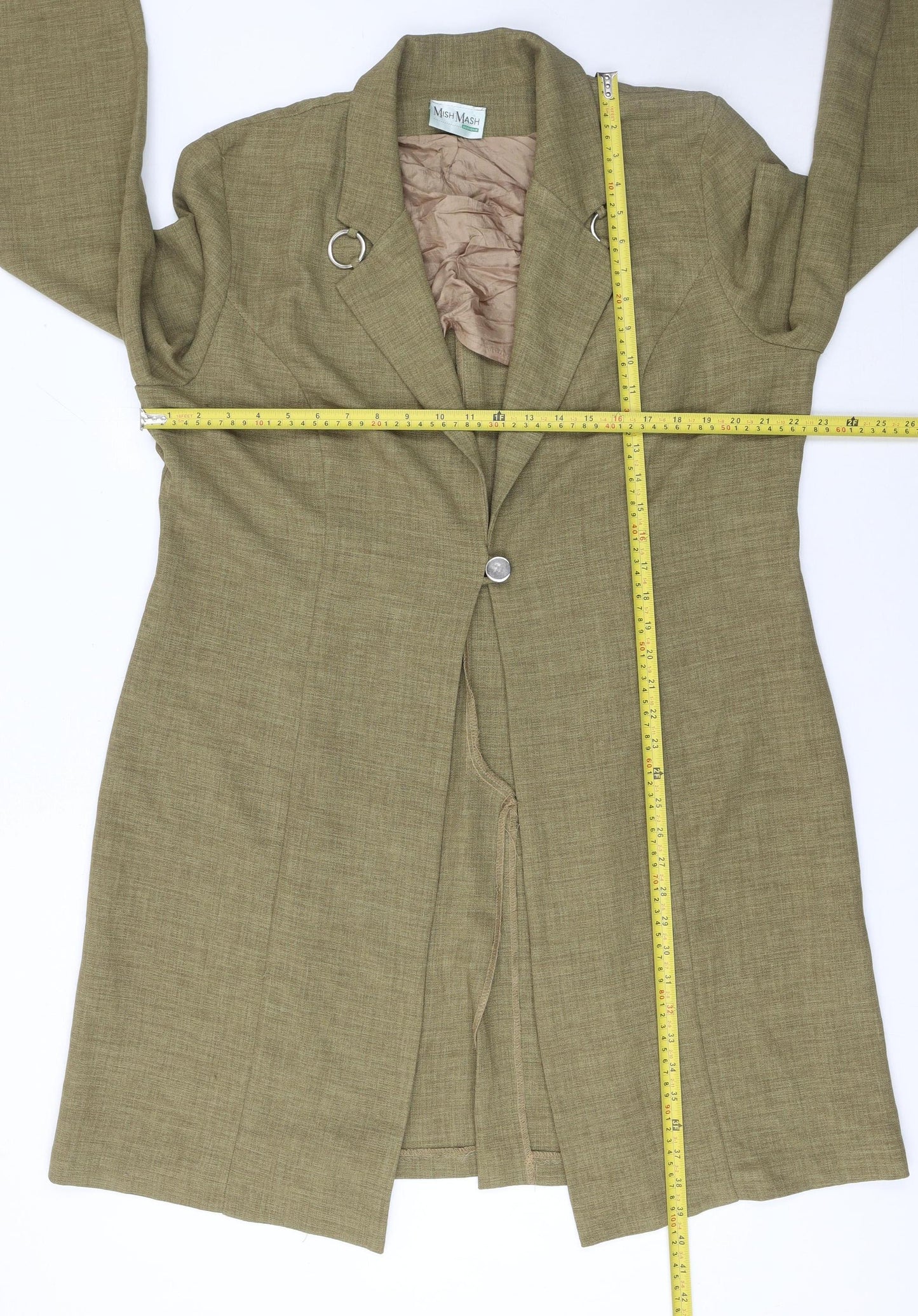 Mish Mash Womens Beige Long Blazer Coat GB 18/20 Single Breasted Wool Blend