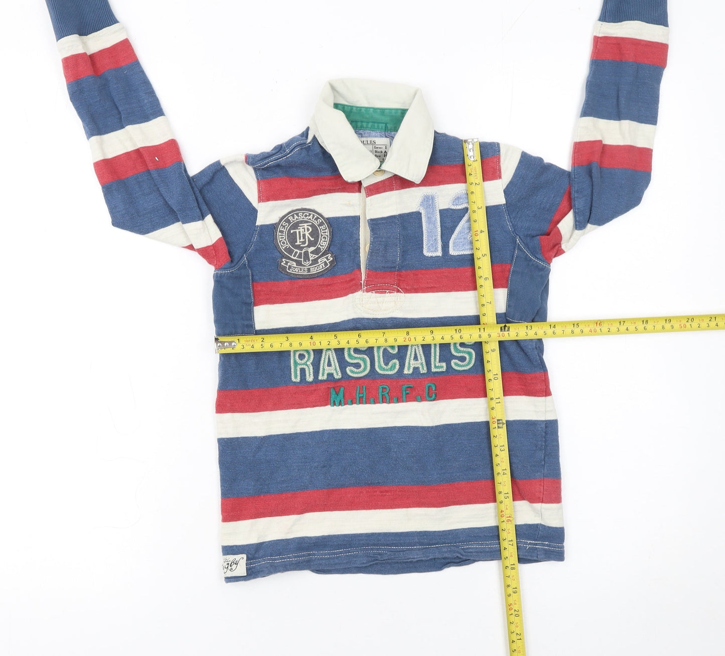 Joules Boys Multicoloured Striped Rugby Polo Shirt 7 Years Long Sleeve