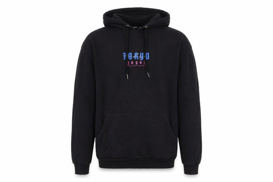 Front view of ASOS DESIGN Men's Black Tokyo Japan Dragon Graphic Pullover Hoodie, size M