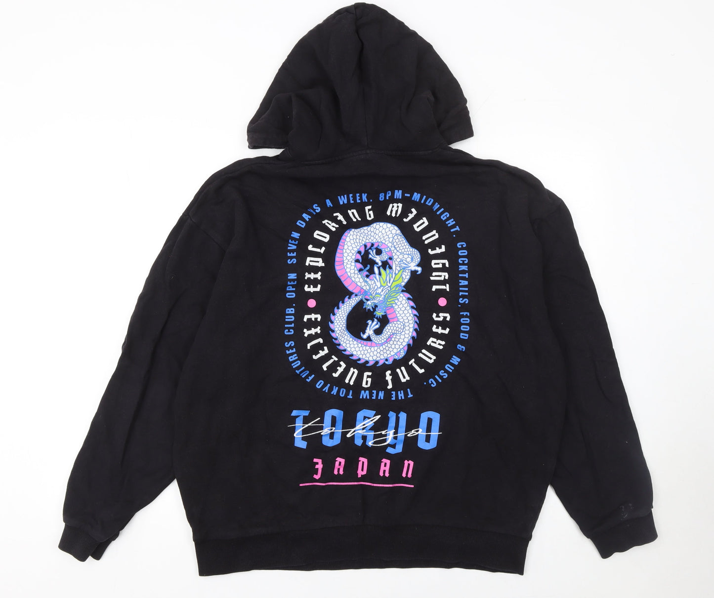 ASOS DESIGN Men's Black Tokyo Japan Dragon Graphic Pullover Hoodie Size M