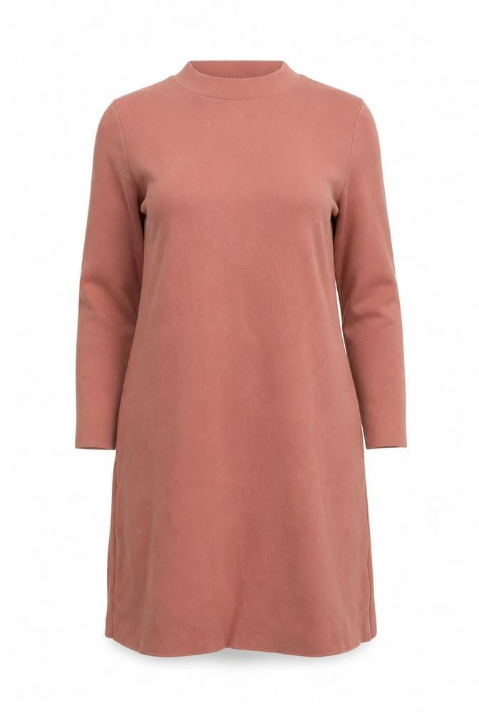 Front view of COS Women Pink Cotton Knit Shift Dress XS 3/4 Sleeve High Neck