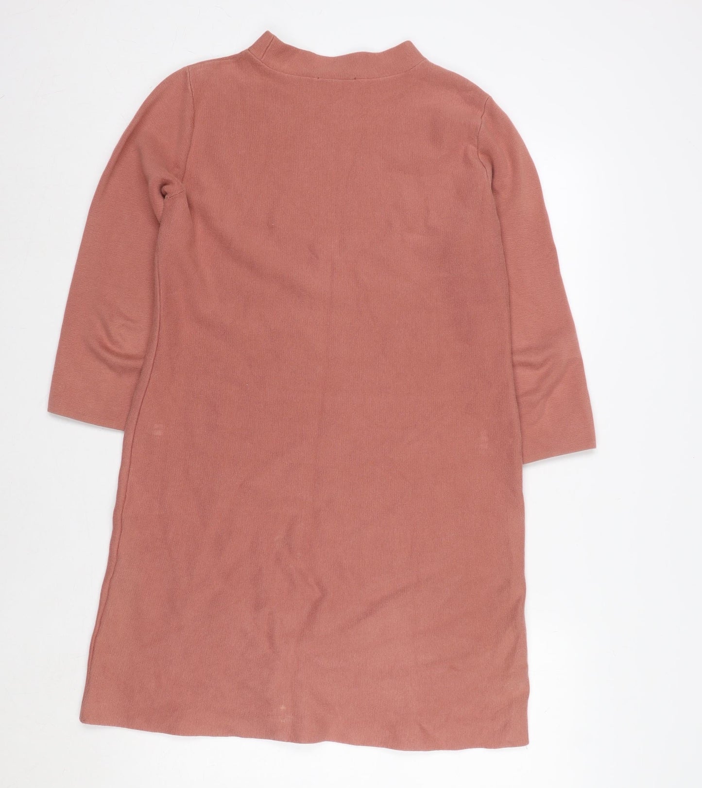 COS Women Pink Cotton Knit Shift Dress XS 3/4 Sleeve High Neck
