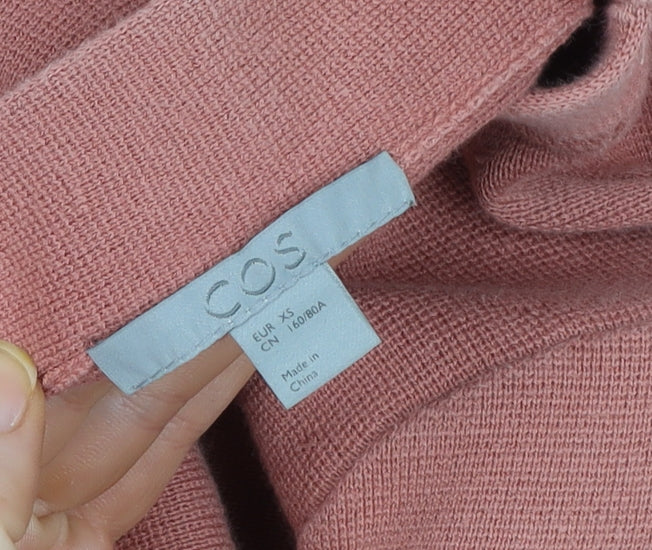 COS Women Pink Cotton Knit Shift Dress XS 3/4 Sleeve High Neck